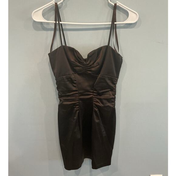 Cache Dresses & Skirts - Vintage Cache Satin Y2K Sweetheart Neckline Mini Dress Chocolate Brown Prom 90s